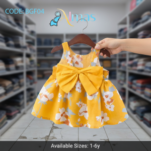 Yellow Floral Baby Frock with Big Bow