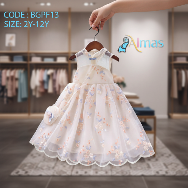 White Butterfly Princess Frock with Bag – Party Wear